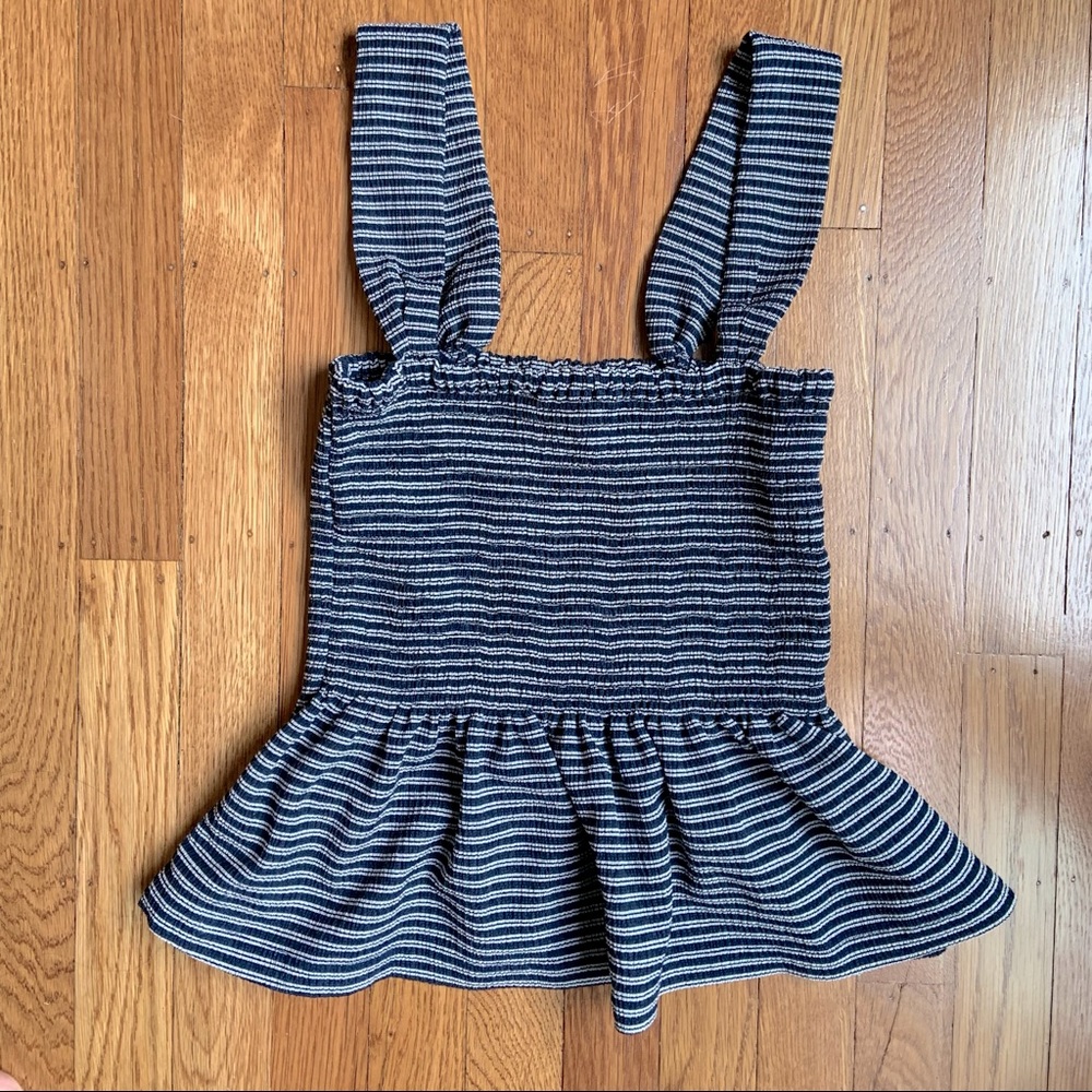 Madewell peplum tank top, navy and white striped, XXS